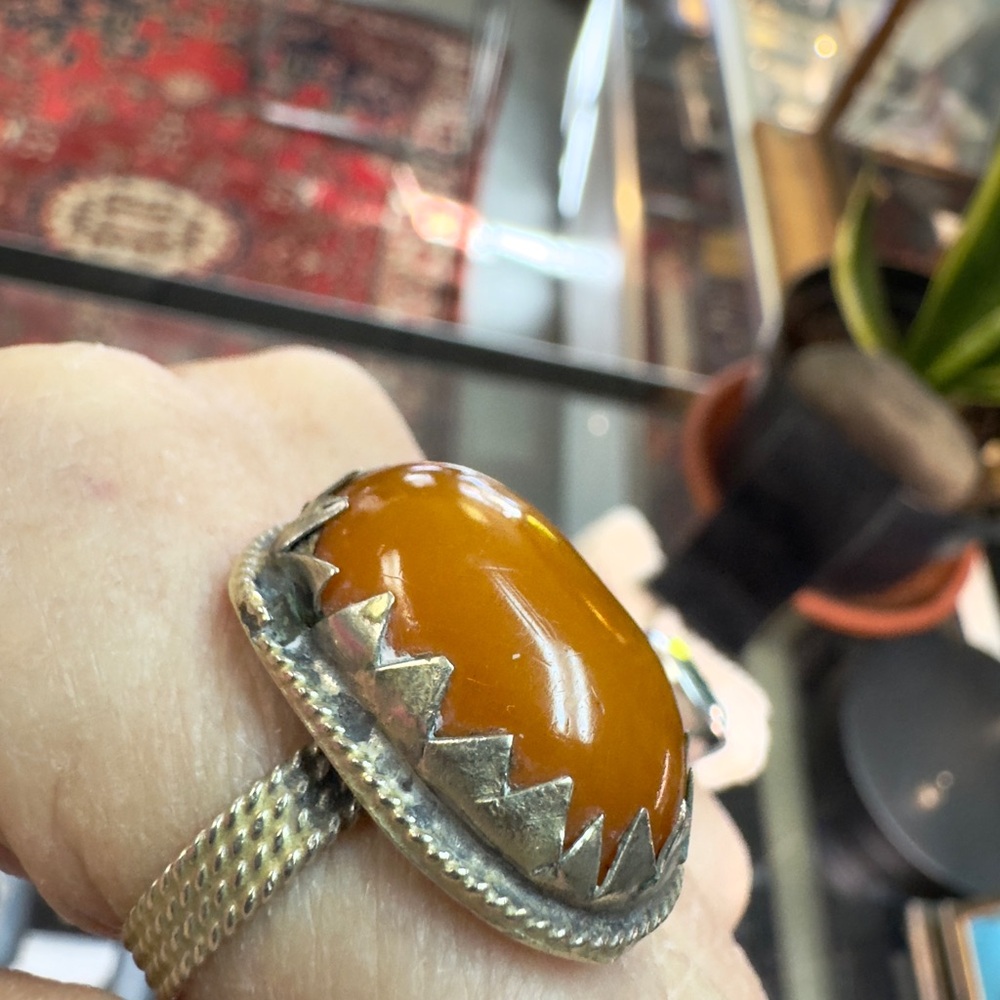 Silver Rustic Amber Ring - image 4